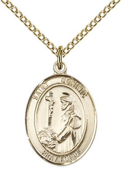 14KT GOLD FILLED ST DOMINIC DE GUZMAN PENDANT WITH CHAIN - 3/4" x 1/2"