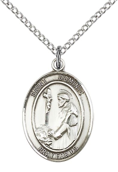 STERLING SILVER ST DOMINIC DE GUZMAN PENDANT WITH CHAIN - 3/4" x 1/2"