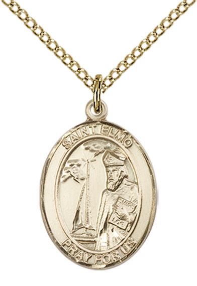 14KT GOLD FILLED ST ELMO PENDANT WITH CHAIN - 3/4" x 1/2"