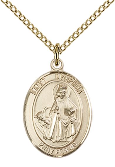 14KT GOLD FILLED ST DYMPHNA PENDANT WITH CHAIN - 3/4" x 1/2"