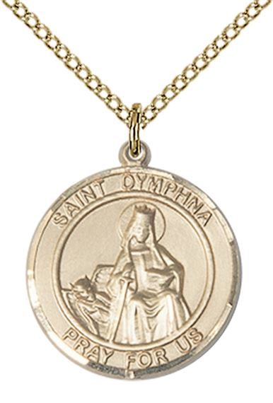 14KT GOLD FILLED ST DYMPHNA PENDANT WITH CHAIN - 3/4" x 5/8"