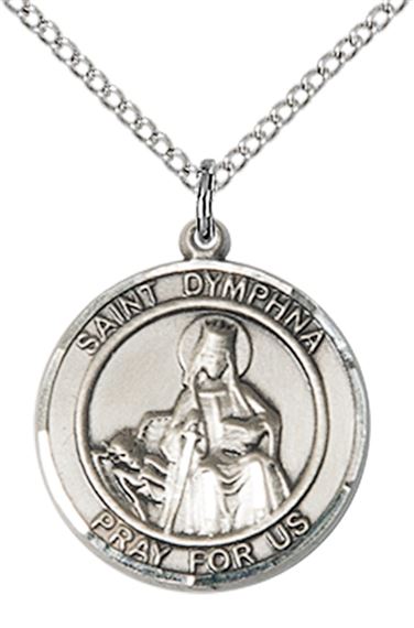 STERLING SILVER ST DYMPHNA PENDANT WITH CHAIN - 3/4" x 5/8"