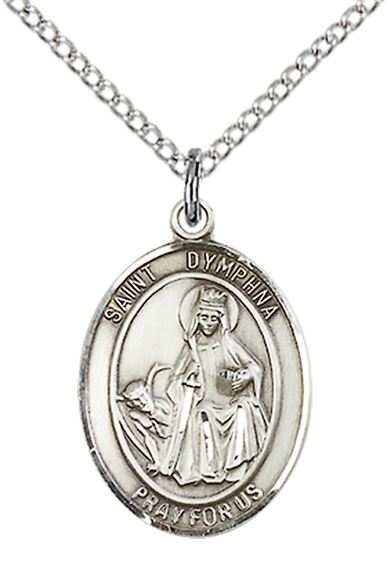 STERLING SILVER ST DYMPHNA PENDANT WITH CHAIN - 3/4" x 1/2"