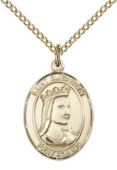 14KT GOLD FILLED ST ELIZABETH OF HUNGARY PENDANT WITH CHAIN - 3/4" x 1/2"