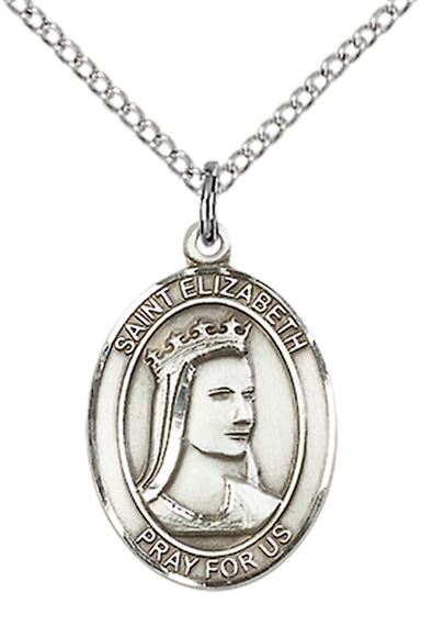 STERLING SILVER ST ELIZABETH OF HUNGARY PENDANT WITH CHAIN - 3/4" x 1/2"