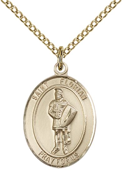 14KT GOLD FILLED ST FLORIAN PENDANT WITH CHAIN - 3/4" x 1/2"