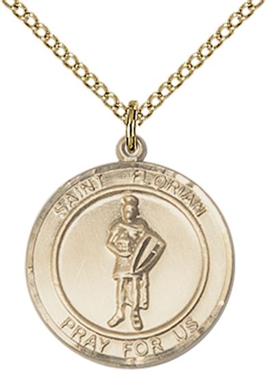 14KT GOLD FILLED ST FLORIAN PENDANT WITH CHAIN - 3/4" x 5/8"