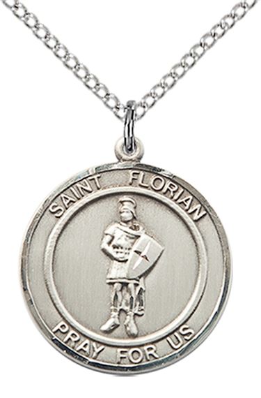 STERLING SILVER ST FLORIAN PENDANT WITH CHAIN - 3/4" x 5/8"