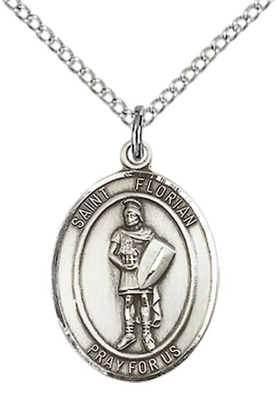 STERLING SILVER ST FLORIAN PENDANT WITH CHAIN - 3/4" x 1/2"
