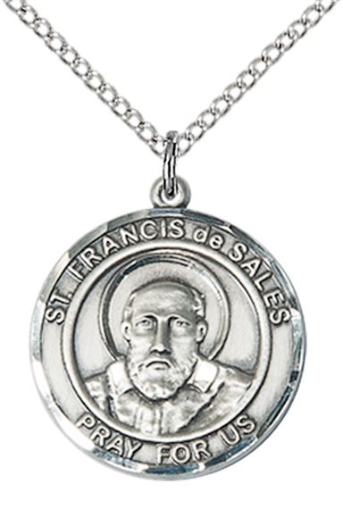 STERLING SILVER ST FRANCIS DE SALES PENDANT WITH CHAIN - 3/4" x 5/8"