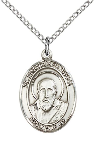 STERLING SILVER ST FRANCIS DE SALES PENDANT WITH CHAIN - 3/4" x 1/2"