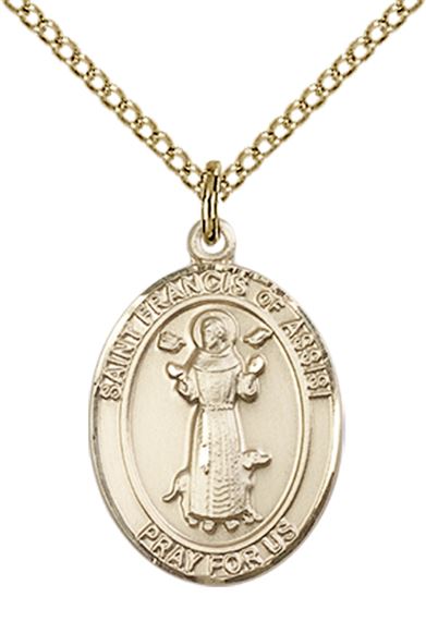 14KT GOLD FILLED ST FRANCIS OF ASSISI PENDANT WITH CHAIN - 3/4" x 1/2"