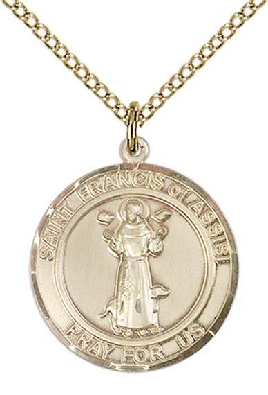 14KT GOLD FILLED ST FRANCIS OF ASSISI PENDANT WITH CHAIN - 3/4" x 5/8"