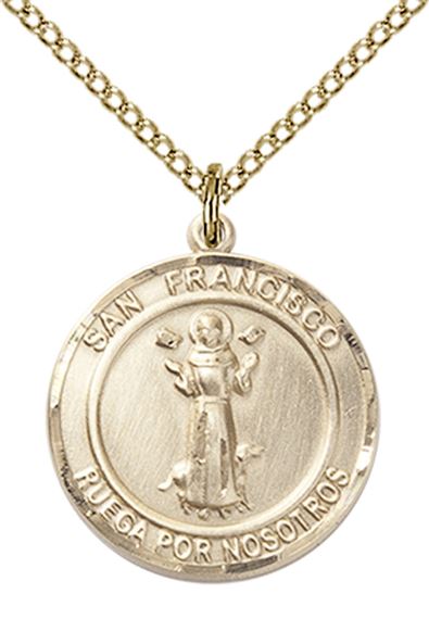 14KT GOLD FILLED SAN FRANCIS OF ASSISI PENDANT WITH CHAIN - 3/4" x 5/8"