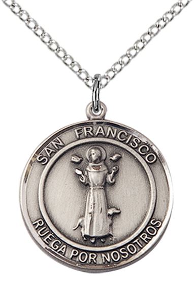 STERLING SILVER SAN FRANCIS OF ASSISI PENDANT WITH CHAIN - 3/4" x 5/8"