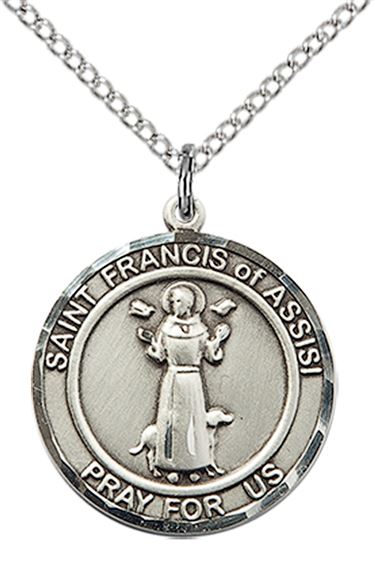 STERLING SILVER ST FRANCIS OF ASSISI PENDANT WITH CHAIN - 3/4" x 5/8"