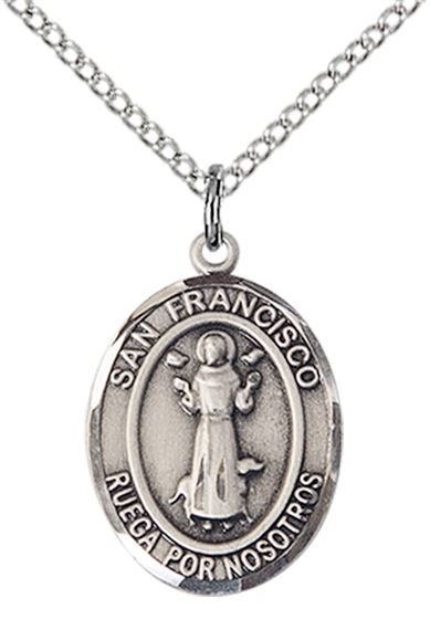 STERLING SILVER SAN FRANCIS PENDANT WITH CHAIN - 3/4" x 1/2"