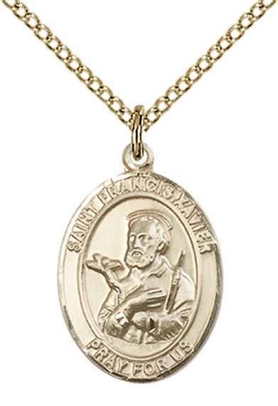 14KT GOLD FILLED ST FRANCIS XAVIER PENDANT WITH CHAIN - 3/4" x 1/2"