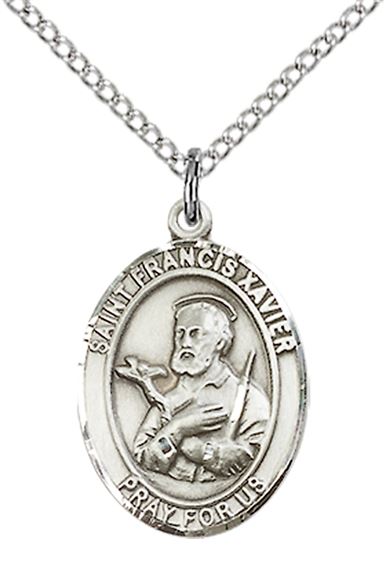 STERLING SILVER ST FRANCIS XAVIER PENDANT WITH CHAIN - 3/4" x 1/2"