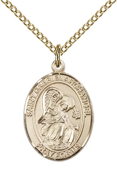 14KT GOLD FILLED ST GABRIEL THE ARCHANGEL PENDANT WITH CHAIN - 3/4" x 1/2"