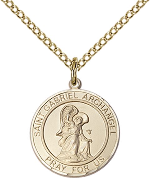 14KT GOLD FILLED ST GABRIEL THE ARCHANGEL PENDANT WITH CHAIN - 3/4" x 5/8"
