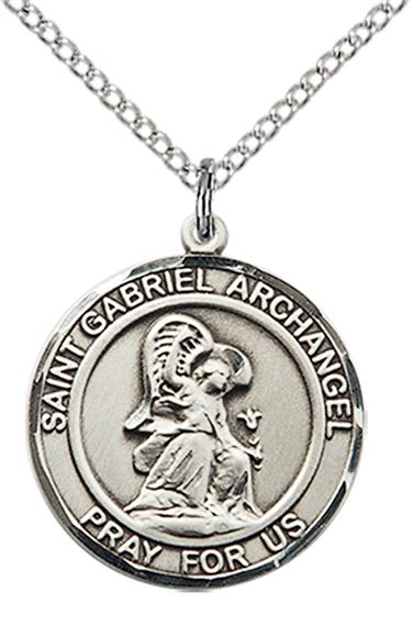 STERLING SILVER ST GABRIEL THE ARCHANGEL PENDANT WITH CHAIN - 3/4" x 5/8"