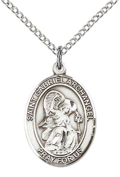 STERLING SILVER ST GABRIEL THE ARCHANGEL PENDANT WITH CHAIN - 3/4" x 1/2"