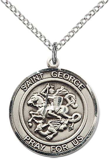 STERLING SILVER ST GEORGE PENDANT WITH CHAIN - 3/4" x 5/8"