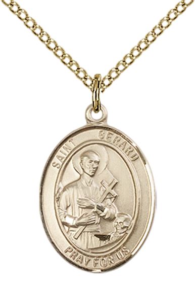 14KT GOLD FILLED ST GERARD MAJELLA PENDANT WITH CHAIN - 3/4" x 1/2"