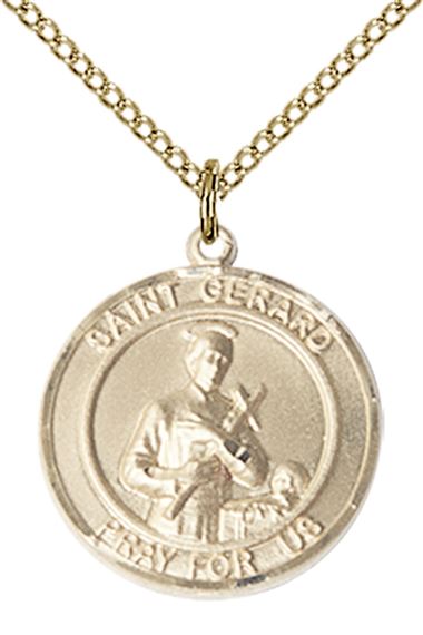 14KT GOLD FILLED ST GERARD PENDANT WITH CHAIN - 3/4" x 5/8"