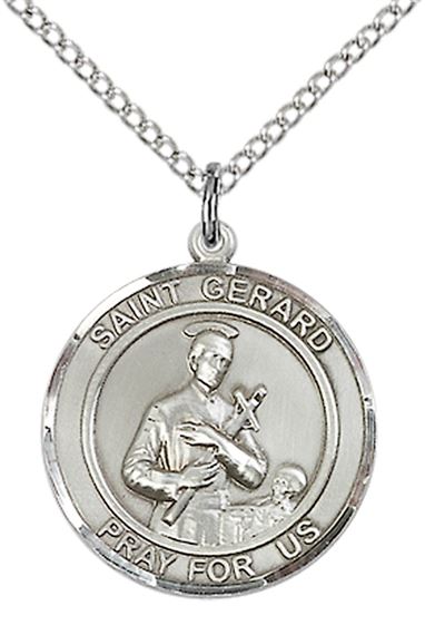 STERLING SILVER ST GERARD PENDANT WITH CHAIN - 3/4" x 5/8"