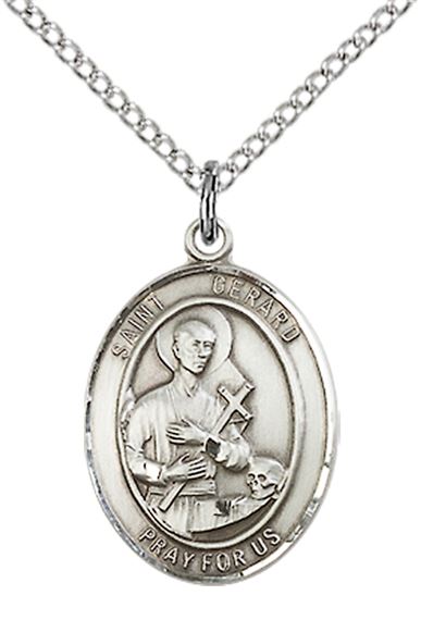 STERLING SILVER ST GERARD MAJELLA PENDANT WITH CHAIN - 3/4" x 1/2"