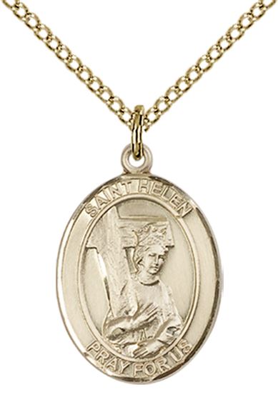14KT GOLD FILLED ST HELEN PENDANT WITH CHAIN - 3/4" x 1/2"