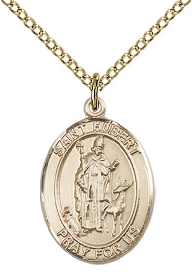 14KT GOLD FILLED ST HUBERT OF LIEGE PENDANT WITH CHAIN - 3/4" x 1/2"