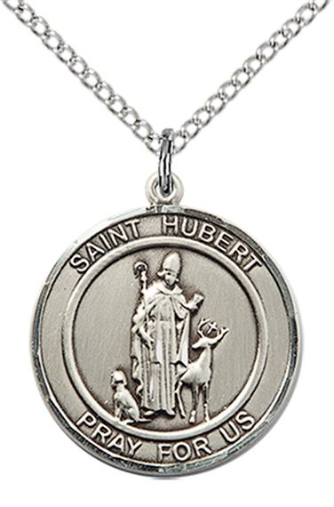 STERLING SILVER ST HUBERT OF LIEGE PENDANT WITH CHAIN - 3/4" x 5/8"