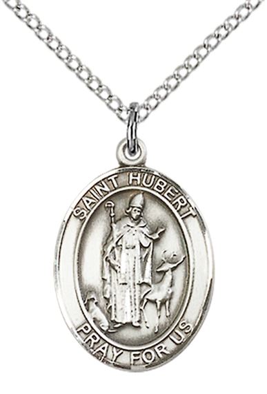 STERLING SILVER ST HUBERT OF LIEGE PENDANT WITH CHAIN - 3/4" x 1/2"