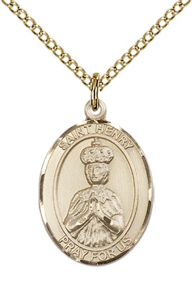 14KT GOLD FILLED ST HENRY II PENDANT WITH CHAIN - 3/4" x 1/2"