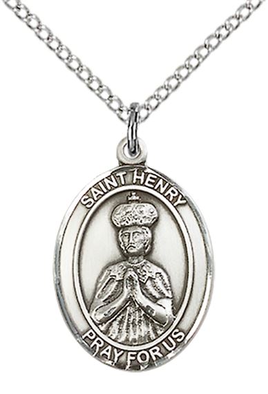 STERLING SILVER ST HENRY II PENDANT WITH CHAIN - 3/4" x 1/2"