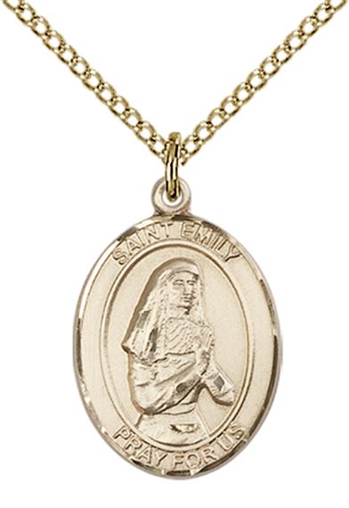 14KT GOLD FILLED ST EMILY DE VIALAR PENDANT WITH CHAIN - 3/4" x 1/2"