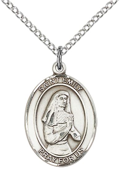 STERLING SILVER ST EMILY DE VIALAR PENDANT WITH CHAIN - 3/4" x 1/2"