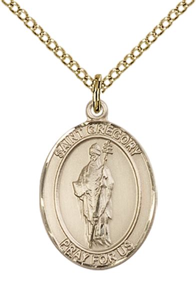 14KT GOLD FILLED ST GREGORY THE GREAT PENDANT WITH CHAIN - 3/4" x 1/2"