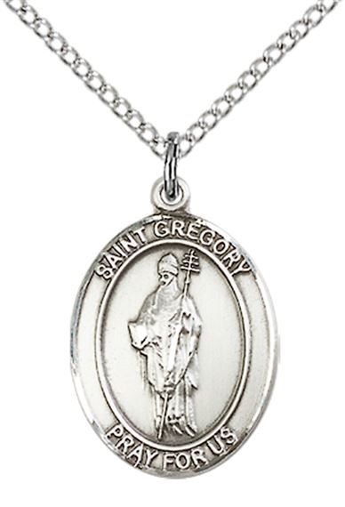 STERLING SILVER ST GREGORY THE GREAT PENDANT WITH CHAIN - 3/4" x 1/2"