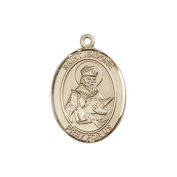14KT GOLD ST ISIDORE OF SEVILLE MEDAL - 3/4" x 1/2"