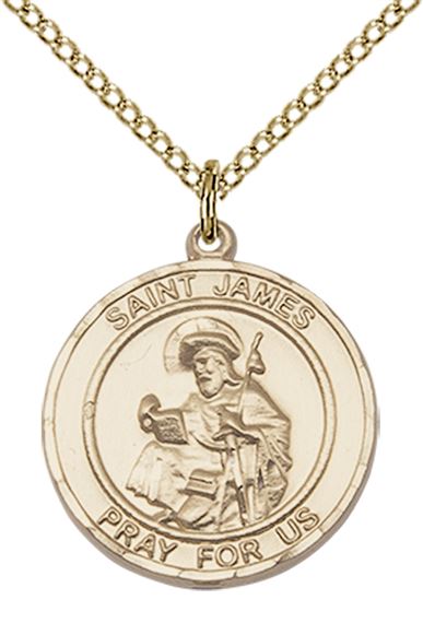 14KT GOLD FILLED ST JAMES THE GREATER PENDANT WITH CHAIN - 3/4" x 5/8"
