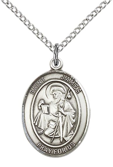 STERLING SILVER ST JAMES THE GREATER PENDANT WITH CHAIN - 3/4" x 1/2"