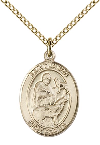 14KT GOLD FILLED ST JASON PENDANT WITH CHAIN - 3/4" x 1/2"