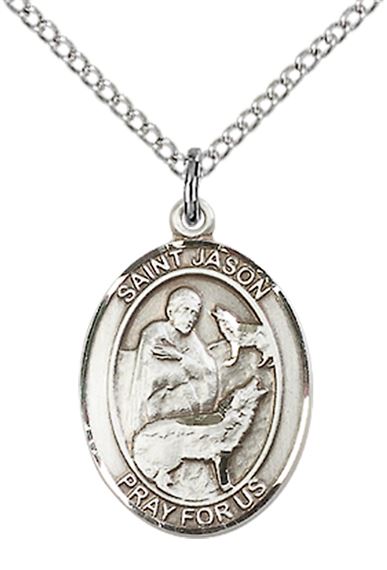 STERLING SILVER ST JASON PENDANT WITH CHAIN - 3/4" x 1/2"