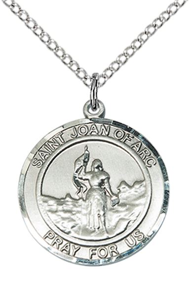 STERLING SILVER ST JOAN OF ARC PENDANT WITH CHAIN - 3/4" x 5/8"