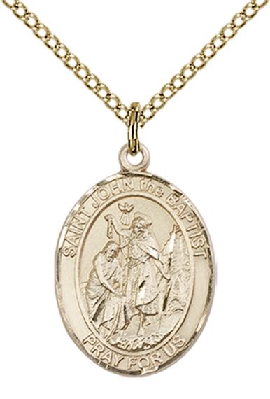 14KT GOLD FILLED ST JOHN THE BAPTIST PENDANT WITH CHAIN - 3/4" x 1/2"