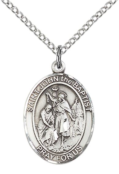 STERLING SILVER ST JOHN THE BAPTIST PENDANT WITH CHAIN - 3/4" x 1/2"